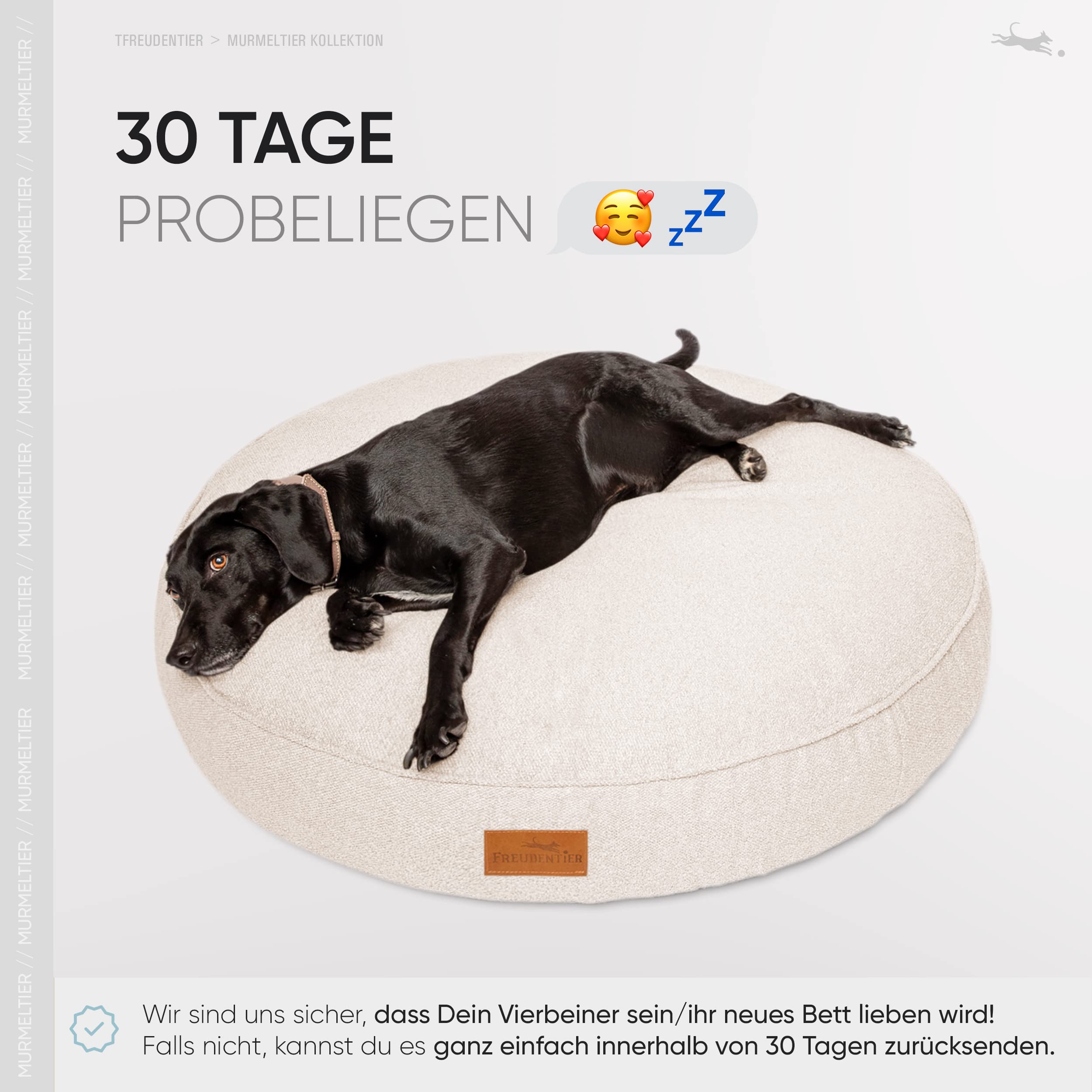 FREUDENTIER Orthopädisches Hundekissen XL - Waschbar - 100cm, rund | Hundekorb XL aus kuschelweichem Bouclé Stoff für große Hunde - Hundesofa mit abnehmbarem Bezug - Made in EU - Liegekissen
