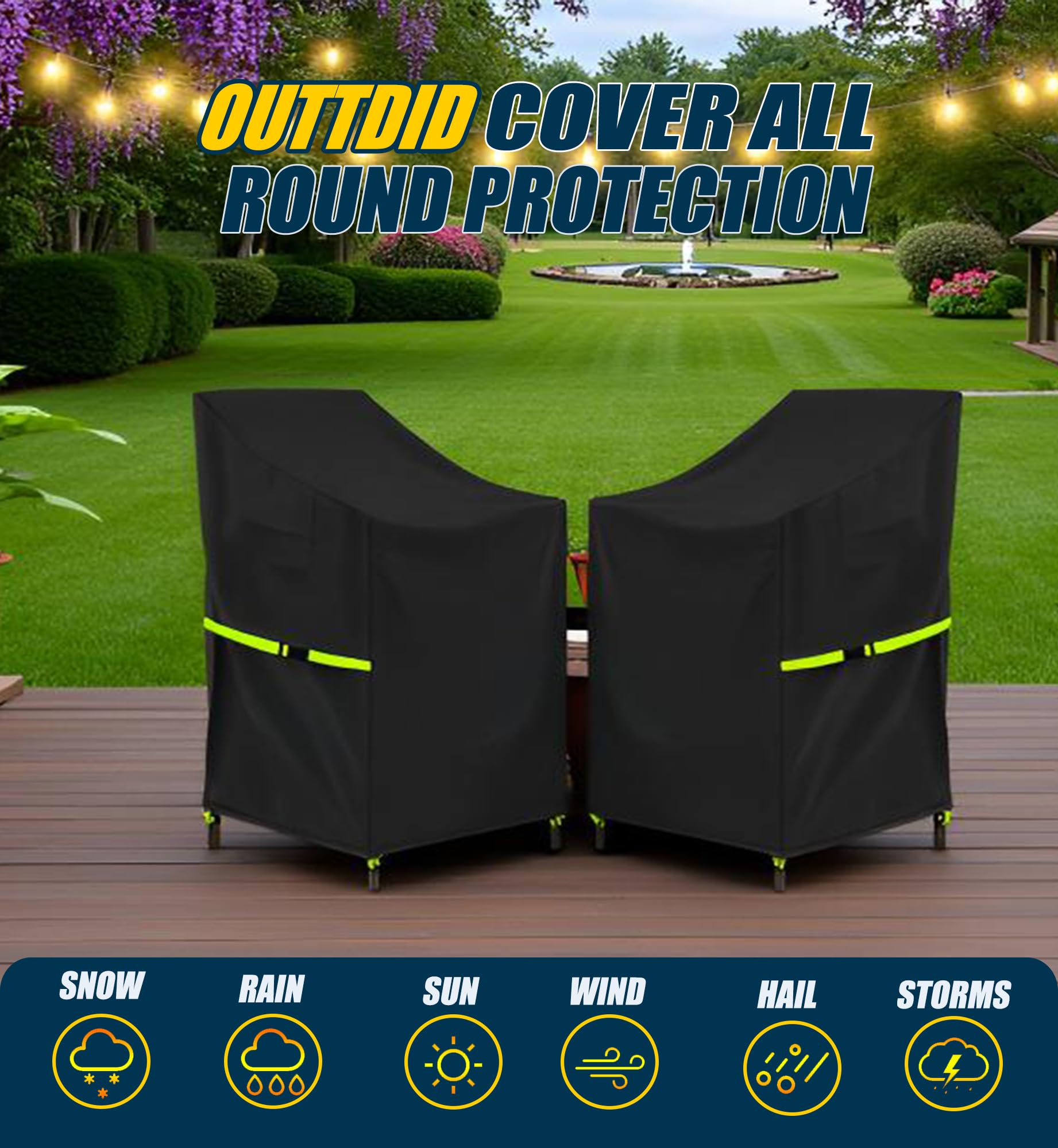 Housse de Protection pour Chaises de Jardin Empilables Imperméable, Tissu Oxford 600D, 71x91x80/120cm, Noir