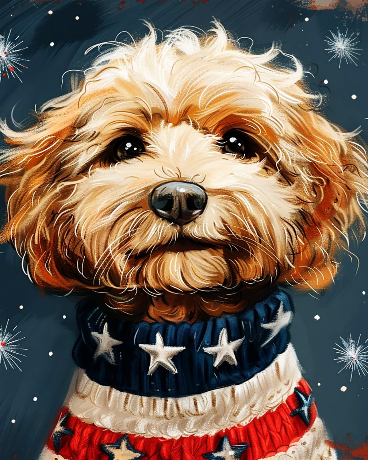 Liubaishi Multicolour Paint By Numbers For Adults, 16X20 Inch Acrylic Canvas Painting Kit, Patriotic Dog Design