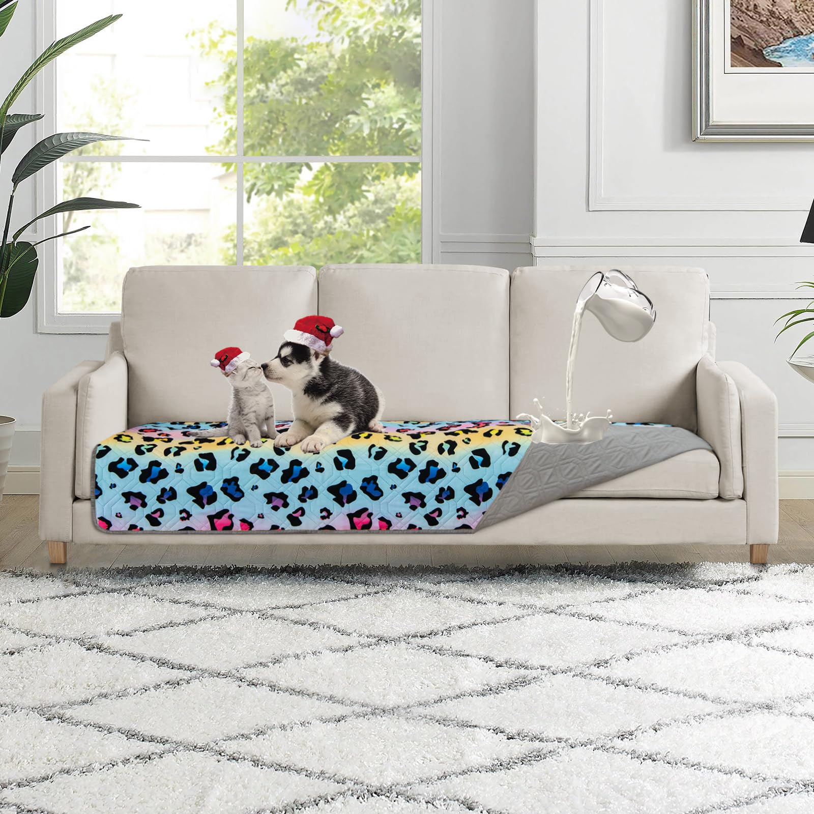 Topthumbs Waterproof Dog Bed Cover 30x70inch Reversible Pad Reusable Camping Mat for Kids/Pet/Dog/Cat Washable Geometric Embroidery Blanket Patchwork