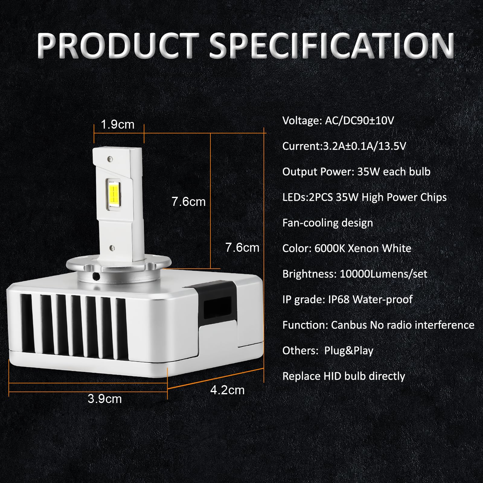 D-Lumina Żarówka samochodowa D5S D5R LED, 6000K biała 2 × 35 W 10000 LM zestawy do konwersji żarówek LED, wiązka w górę i w dół, Plug and Play na oryginalnym zamienniku D5S HID, zestaw 2 szt
