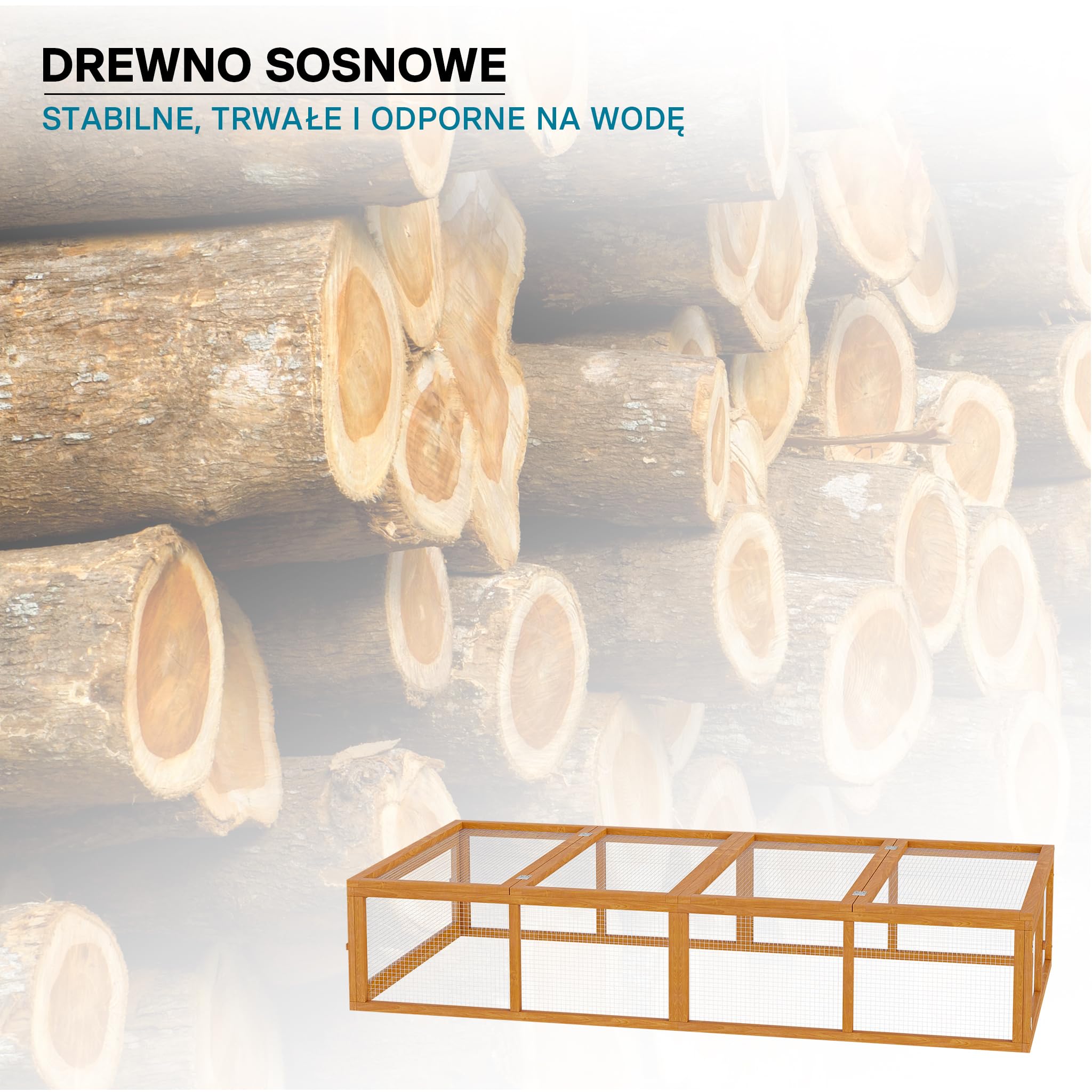 Wiltec XXL wybieg zewnętrzny drewniany 1800 x 900 x 480 mm, wybieg skrzyniowy z pokrywą na zawiasach, wybieg dla małych zwierząt dla królików i zajęcy, wybieg zewnętrzny
