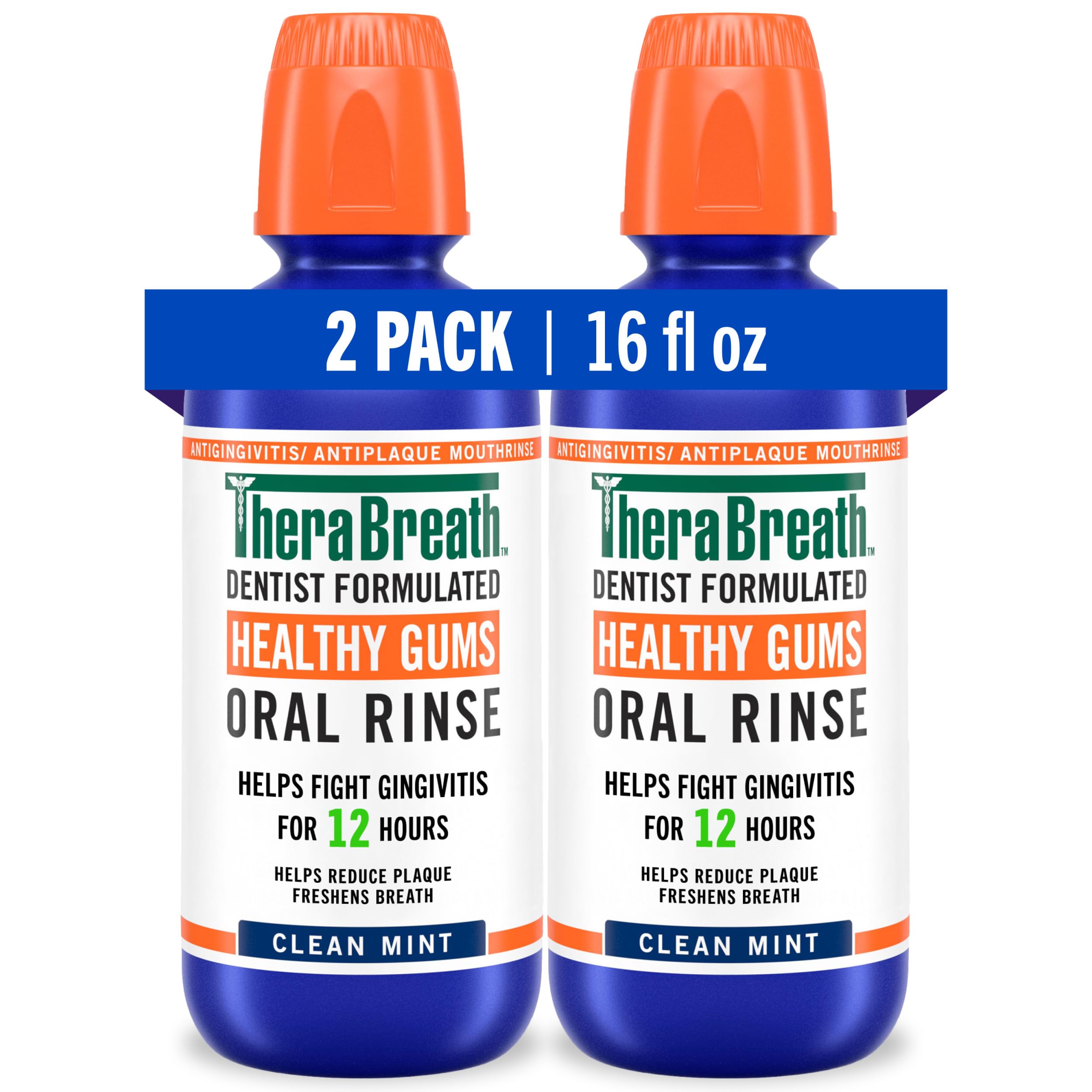 TheraBreath Healthy Gums Periodontist Formulated 24-Hour Oral Rinse with CPC, Clean Mint, 16 Ounce (Pack of 2)