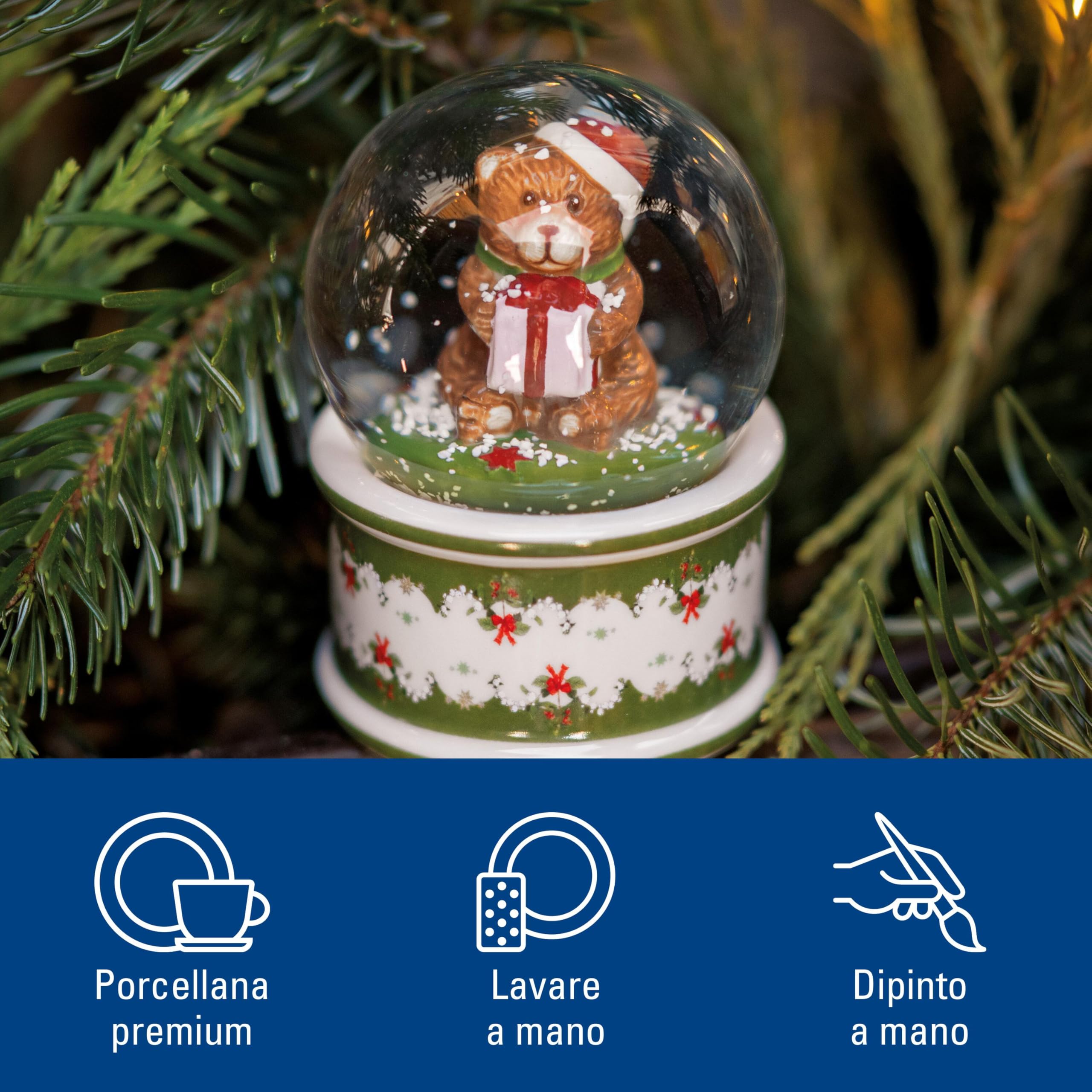 Villeroy & Boch - Christmas Toy's Palla Neve Piccola, Motivo Orso Variopinto, Decorazione Natalizie, Decorazioni, Casa Decorazioni, Xmas, Natale, Porcellana, Vetro