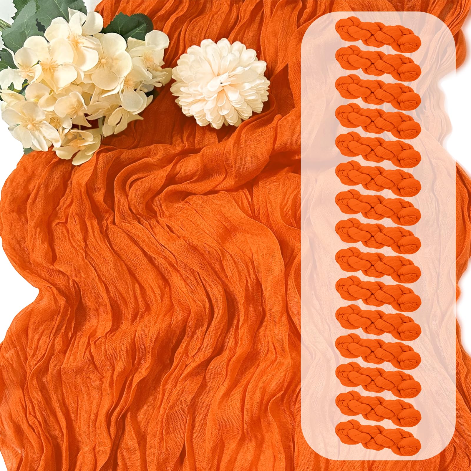 Photo 1 of 15 Pack Orange Cheesecloth Table Runner 17 x 108 inch Cheese Cloth Table Runners 9ft Orange Table Runner Rustic Romantic Sheer Gauze Runner for Wedding Party Baby Shower Table Decoration