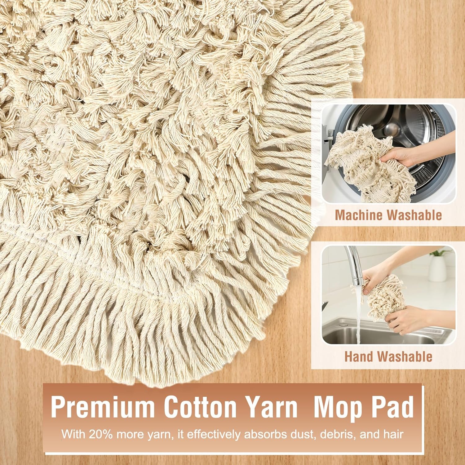 Commercial Dust Mop for Hardwood Floors Cleaning, Heavy Duty Industrial Dry Mop with Wedge Cotton Mop Pads for Walls Cleaner,Tile,Vinyl,Laminate, Floor Duster Broom for Home and Business Use