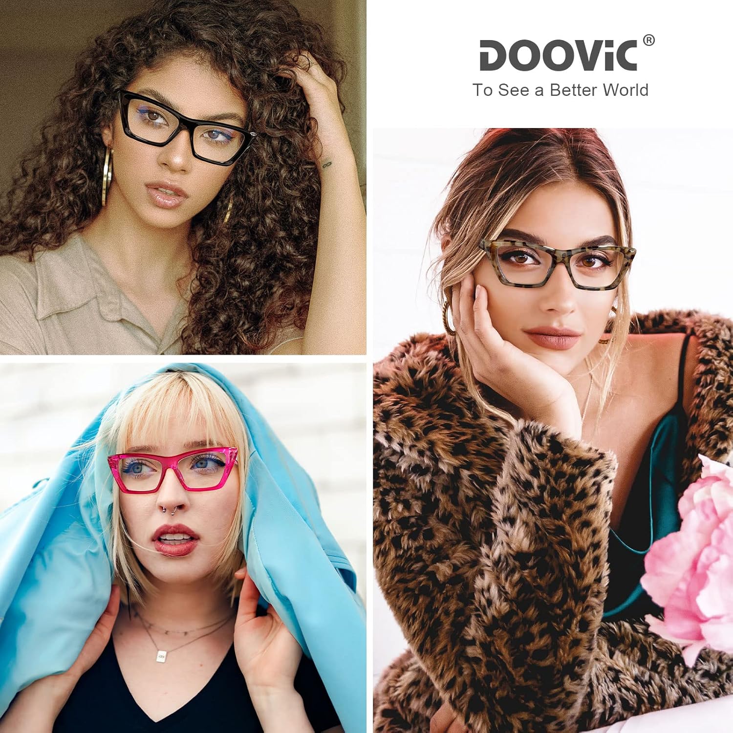 DOOViC 3 Pack Fashion Reading Glasses for Women Trendy Cat Eye Blue Light Blocking Computer Readers - Image 2