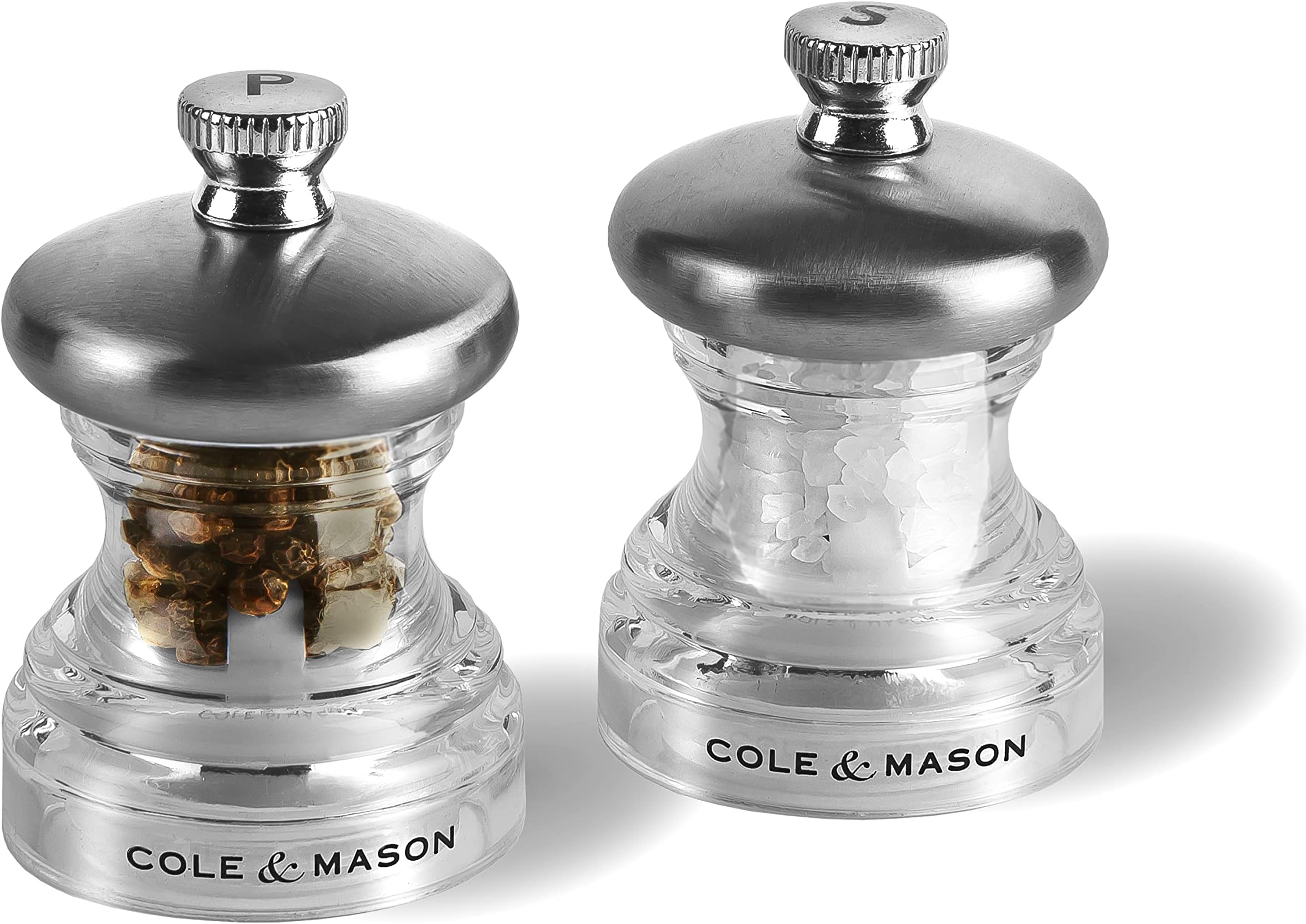 Cole & Mason Precision Grind Button Salt and Pepper Mill Gift Set, Acrylic and Stainless Steel/Clear, 6.5 cm