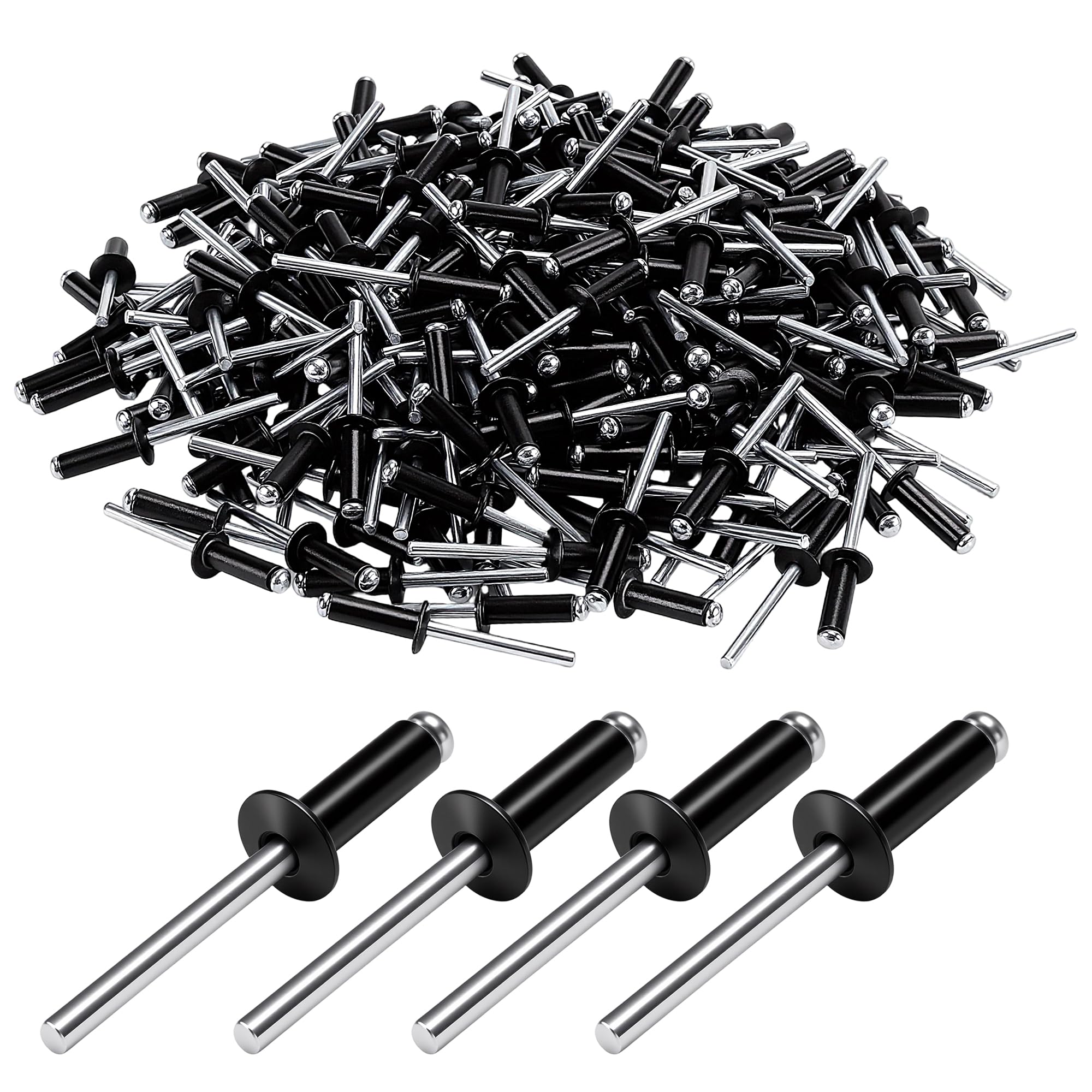 CHEUNGR 500 Pcs Aluminium Blind Rivets, 5x16mm Pop Rivet Large Open End Black Rivets for Metal Wood Furniture Car Ships