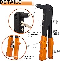 Vista 5 de ISPINNER 60 piezas de remaches ciegos de aluminio con brida grande, kit surtido con remachador de mano resistente, herramienta de pistola