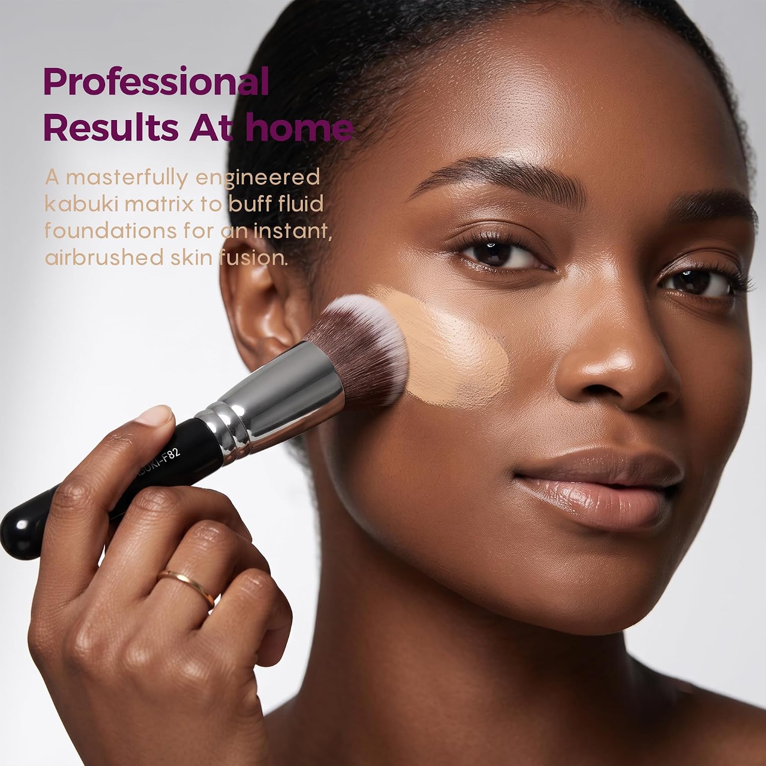 Round Kabuki Foundation Brush - Dense Synthetic Makeup Brush for Liquid, Cream & Powder, Professional Buffing & Blending Tool, All-in-One Face Makeup Tool, Vegan Beauty Gift