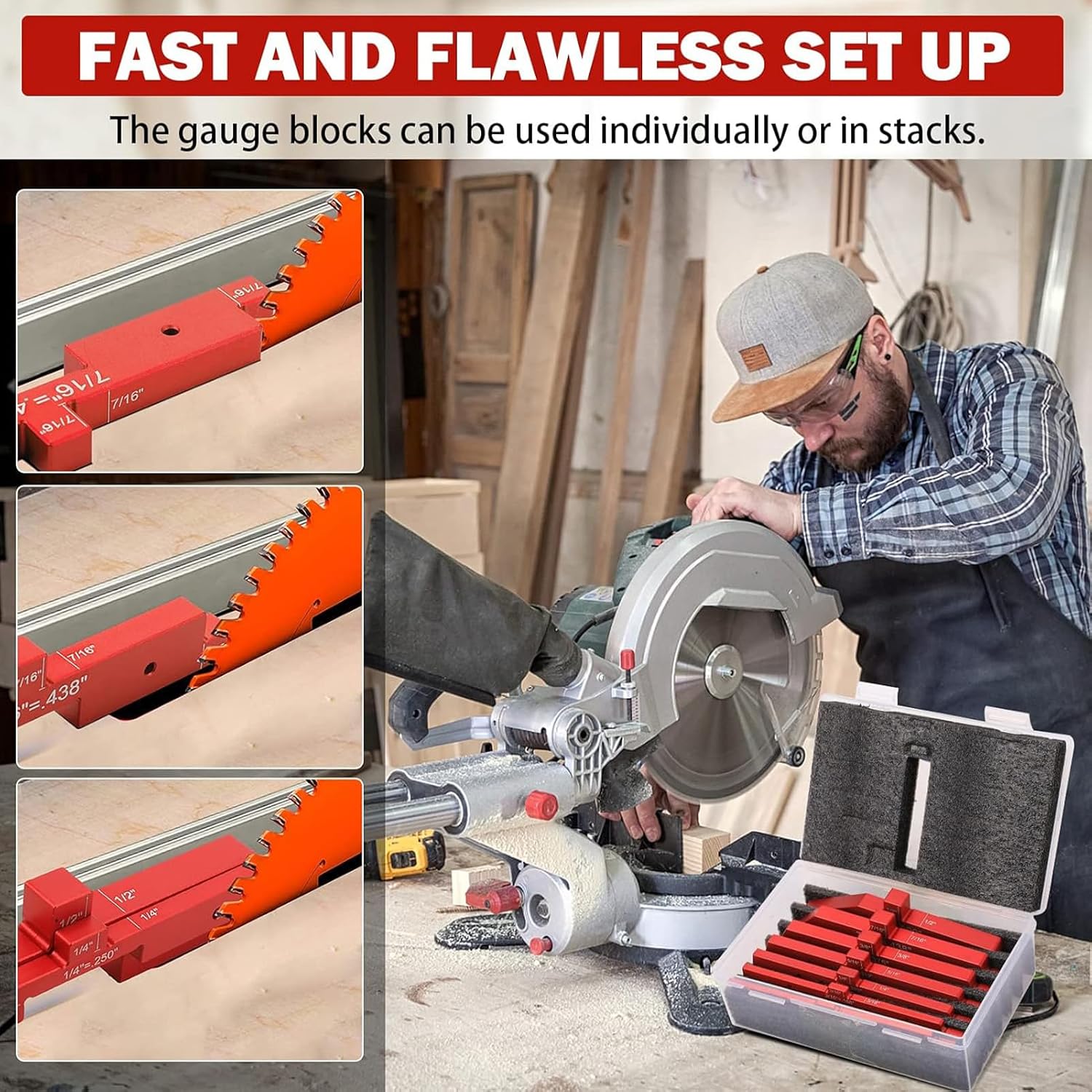 7Pcs Red Aluminum Setup Blocks Height Gauge Set for Woodworking - Comprehensive, Accurate Measuring Tools for Carpenters and DIY Projects, Streamlining Saw and Router Setups