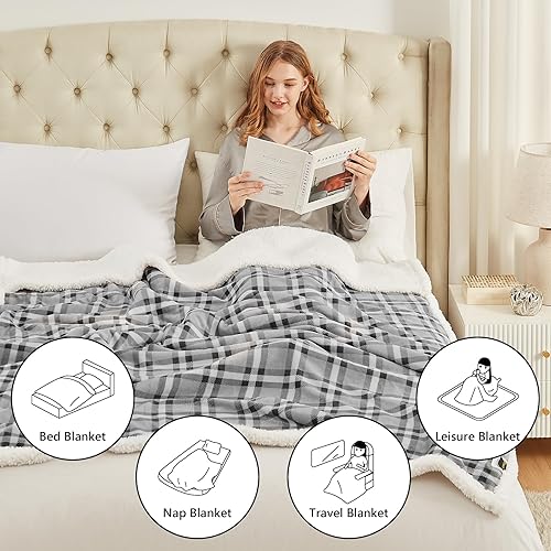 Miniatura 5 de L'AGRATY Manta Sherpa  Manta de forro polar mullida y cálida para sofá  Manta doble reversible de felpa gruesa de 50 x 60 pulgadas para cama  Manta
