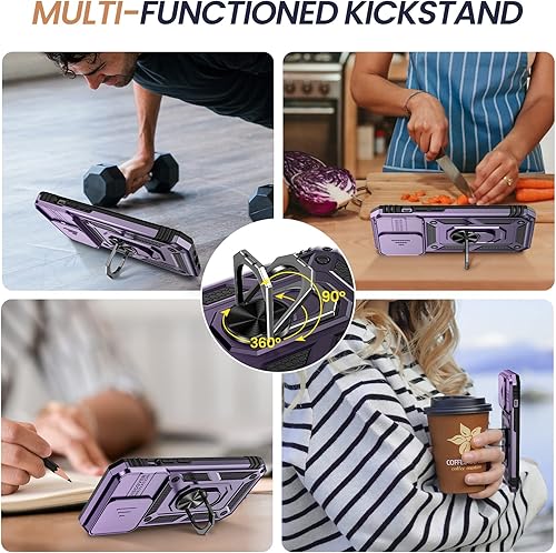 Miniatura 4 de Goton Funda para iPhone 14 Pro con protector de pantalla, funda deslizante para cámara con soporte de anillo, resistente grado militar, a prueba de