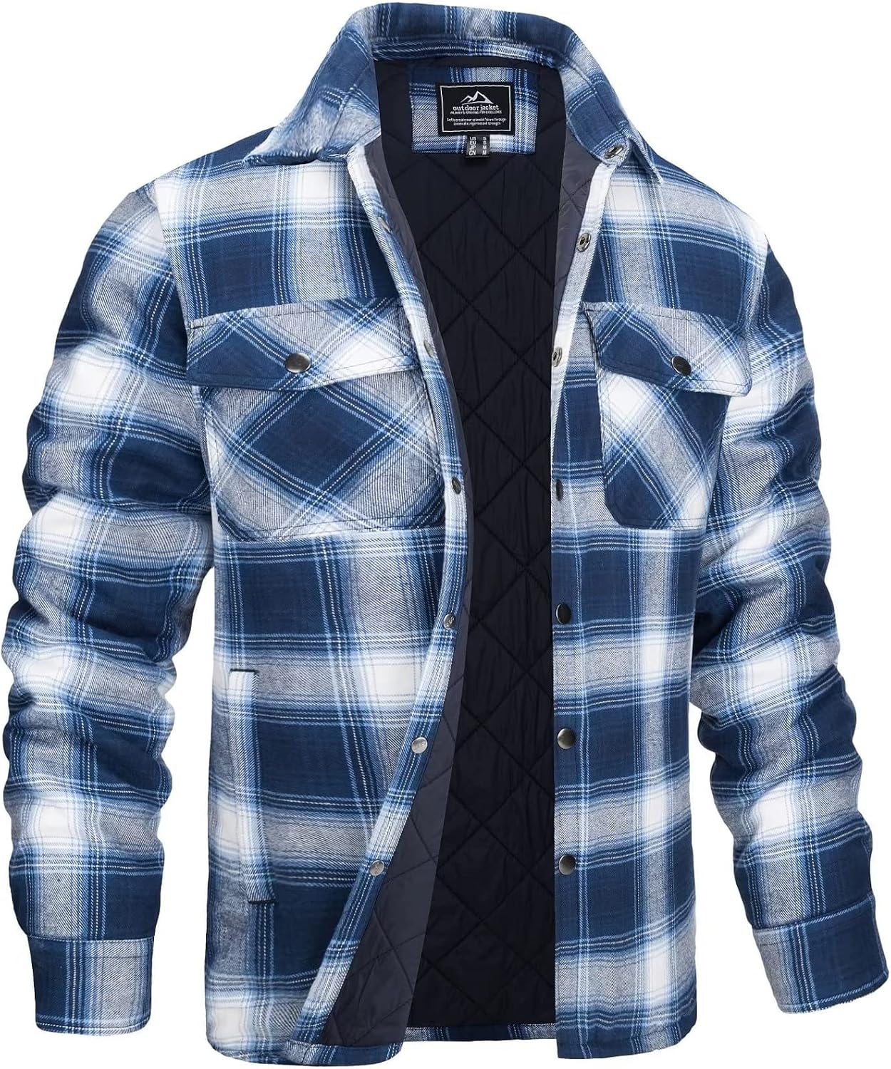 chouyatou Men's Quilted Lined Flannel Shirt Jackets Long Sleeve Plaid Button Down Shacket Coat