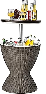 GIANTEX Kühlbox/Beistelltisch Polyrattan, 30 L Getränkekühler Cool Stool in Rattanoptik, Kühlbox mit Deckel & Abflussloch, Gartentisch höhenverstellbar (Hellbraun)