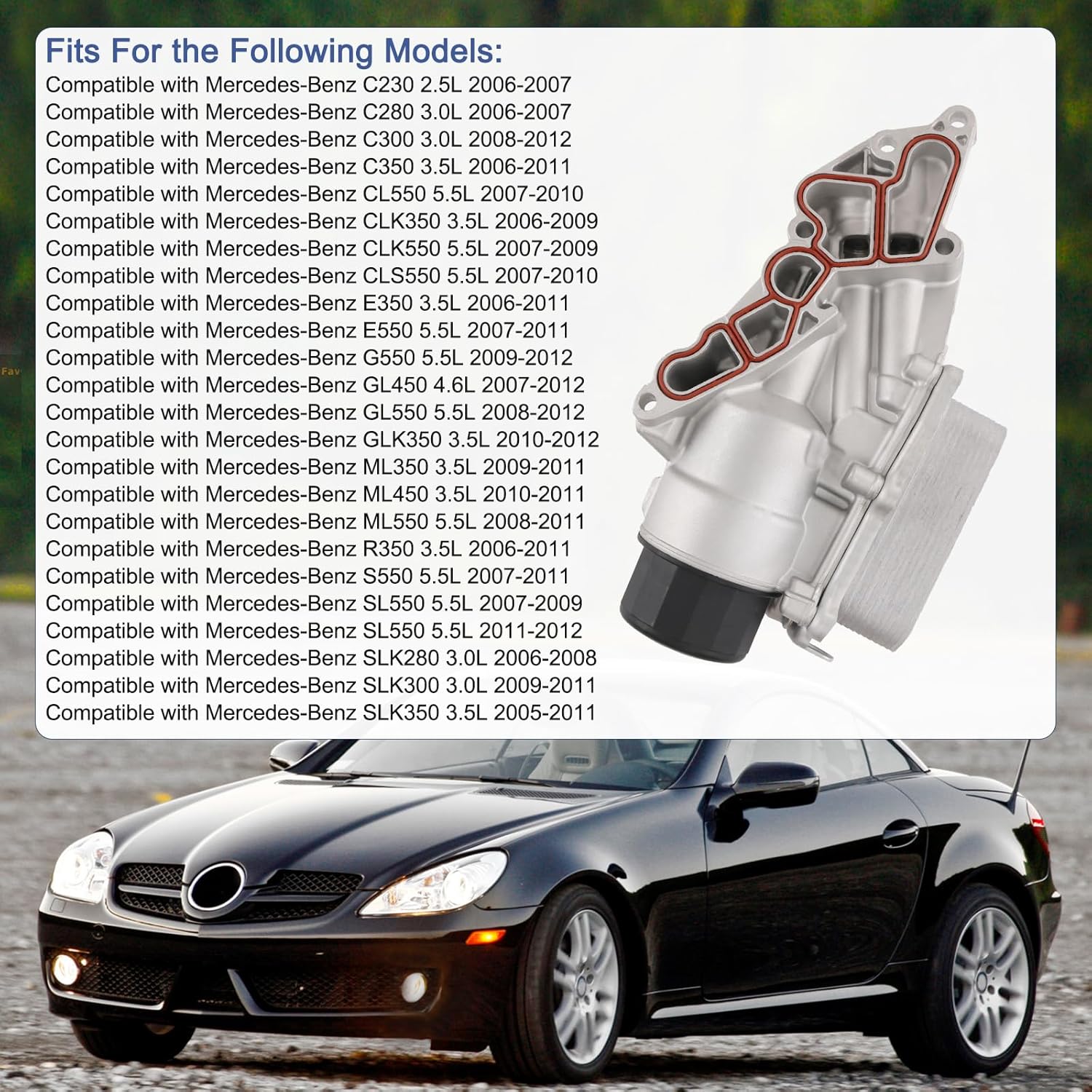 Engine Oil Filter Housing w/Cooler Assembly Compatible with Mercedes Benz W203 C230 C E G ML S SLK-Class Replaces# 2721800510