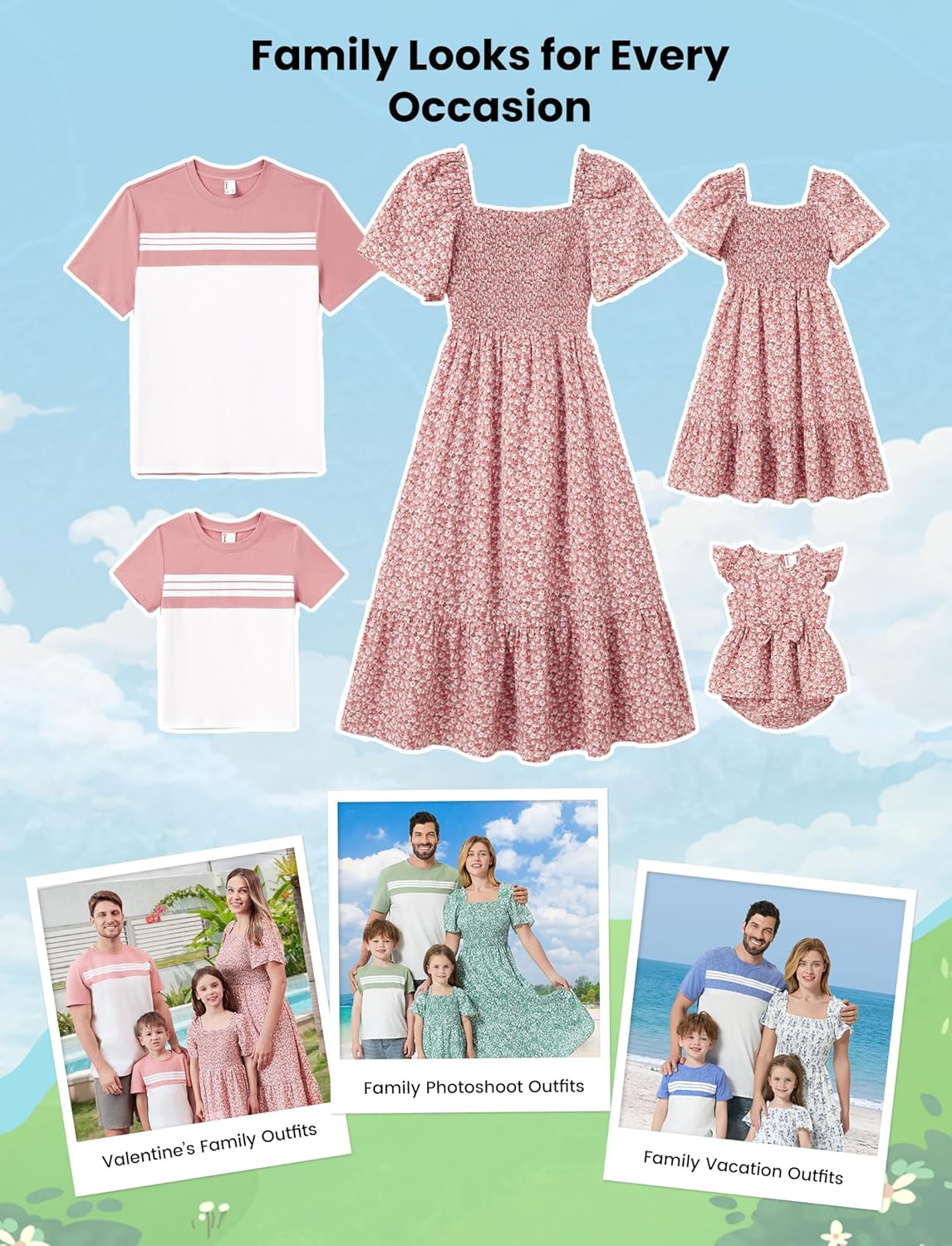 PATPAT Family Matching Outfits Mommy and Me Dresses Ditsy Floral Beach Vacation Photo Dresses and T-Shirts Matching Sets - Image 2