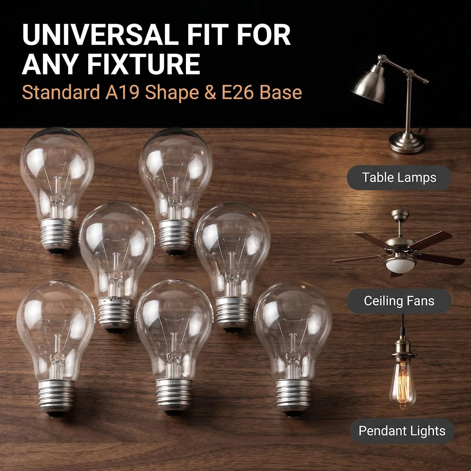 60W Incandescent Light Bulb A19, Dimmable E26 Medium Base, Rough Service Shatter Resistant, Warm 2700K Soft White, for Appliance, Refrigerator, Oven, Ceiling Fan, Table Lamp (6, Transparent)