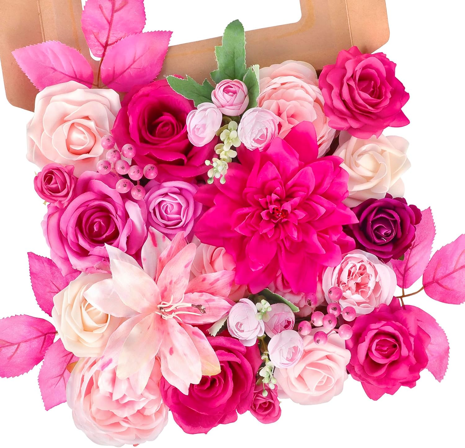 Hot Pink Flowers, Faux Roses Silk Flowers with Stems Pink Flower for Centerpieces DIY Wedding Bouquets Floral Arrangements for Wedding Party Baby Shower Home Decor