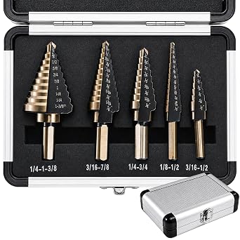 Yesland 5pcs Hss Cobalt, Multiple Hole 50 Sizes High Speed Metal Step Drill Bit Set with Aluminum Case