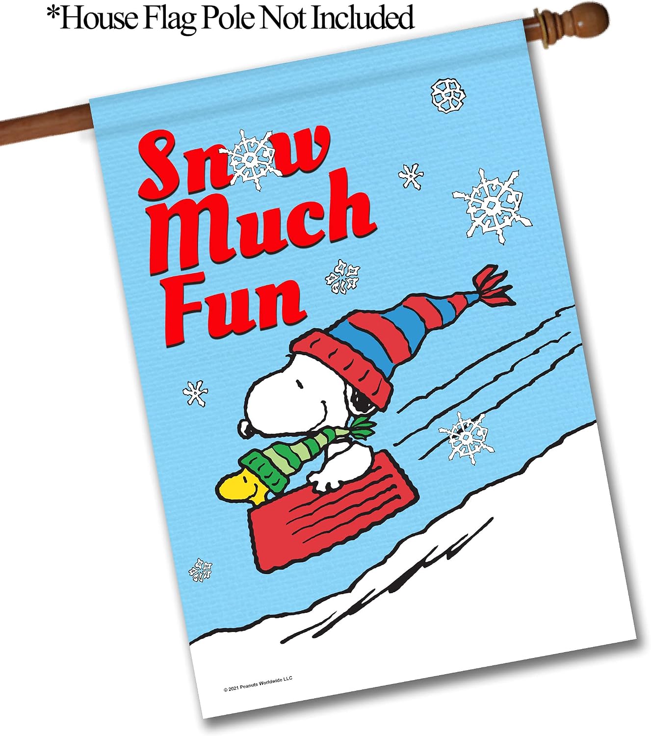 Flagology.com, PEANUTS®, PEANUTS® Snow Much Fun – House Flag 28" x 40", Officially Licensed PEANUTS®, Winter
