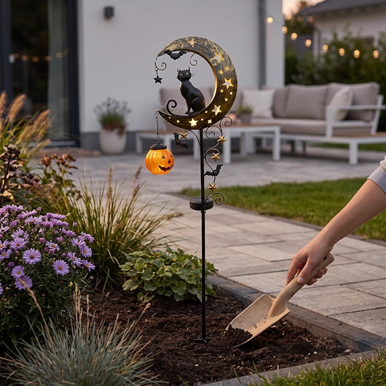 Cryfokt Outdoor Garden Stakes with cat Pumpkin Moon LED Light image 2