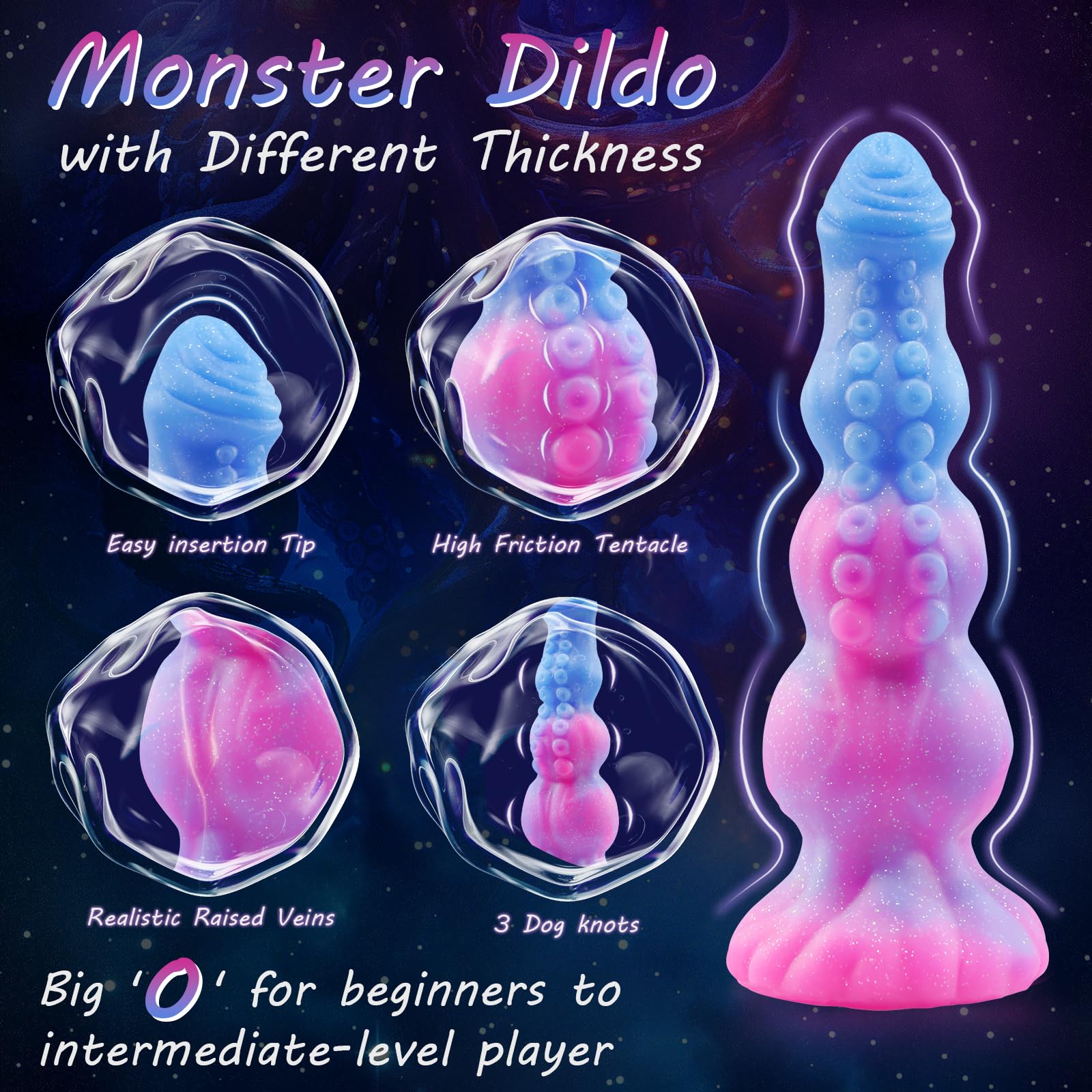 Monster Dildo Adult Sex Toys - 10" Big Fantasy Anal Plug with 3 Dog Knots & Tentacle, Luminous Silicone Strong Suction Cup, G-Spot Thick Dildo Gay Sex Toys for Women Couple