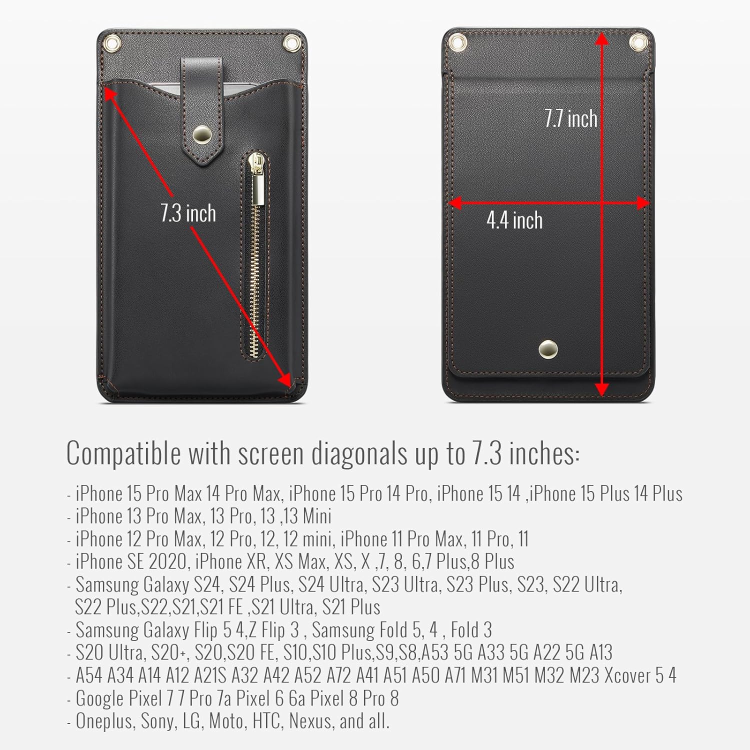 Small Crossbody Bag Cell Phone Purse for Women Men Leather Mini Shoulder Bag Wallet Case with Card Holder Slot Pouch Neck Strap Lanyard for All Smartphones iPhone 15 Samsung up to 7.3" Black - Image 2