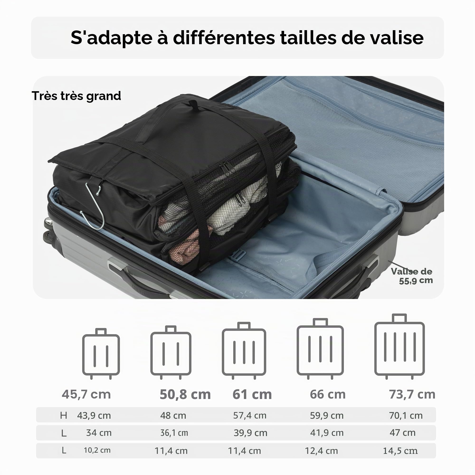 GRANNY SAYS Rangement Suspendu, Grand Organisateur de valises Suspendu Pliable, Cube d'emballage Portable Cube d'emballage à Suspendre Sac de Rangement pour valises et Bagages Noir