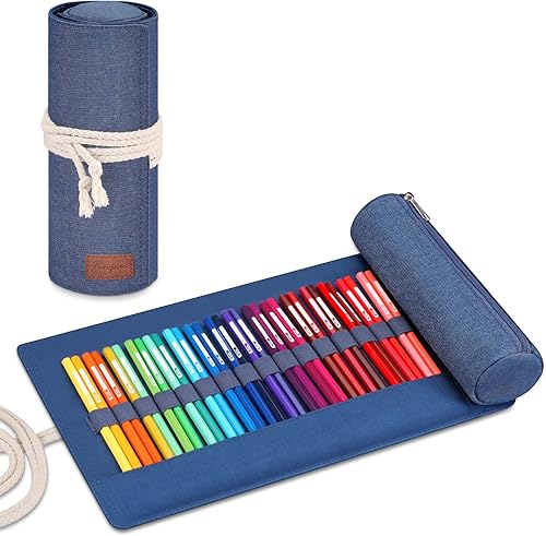 FINPAC Estuche enrollable para lápices, bolsa organizadora multifuncional para 84 lápices de colores50 marcadores de acuarela, soporte para