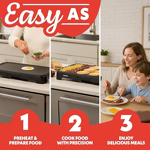 Miniatura 8 de Gourmia Sartén eléctrica XL de 22 pulgadas, superficie de cerámica extra grande antiadherente para desayuno, panqueques, cocina plana no tóxica,