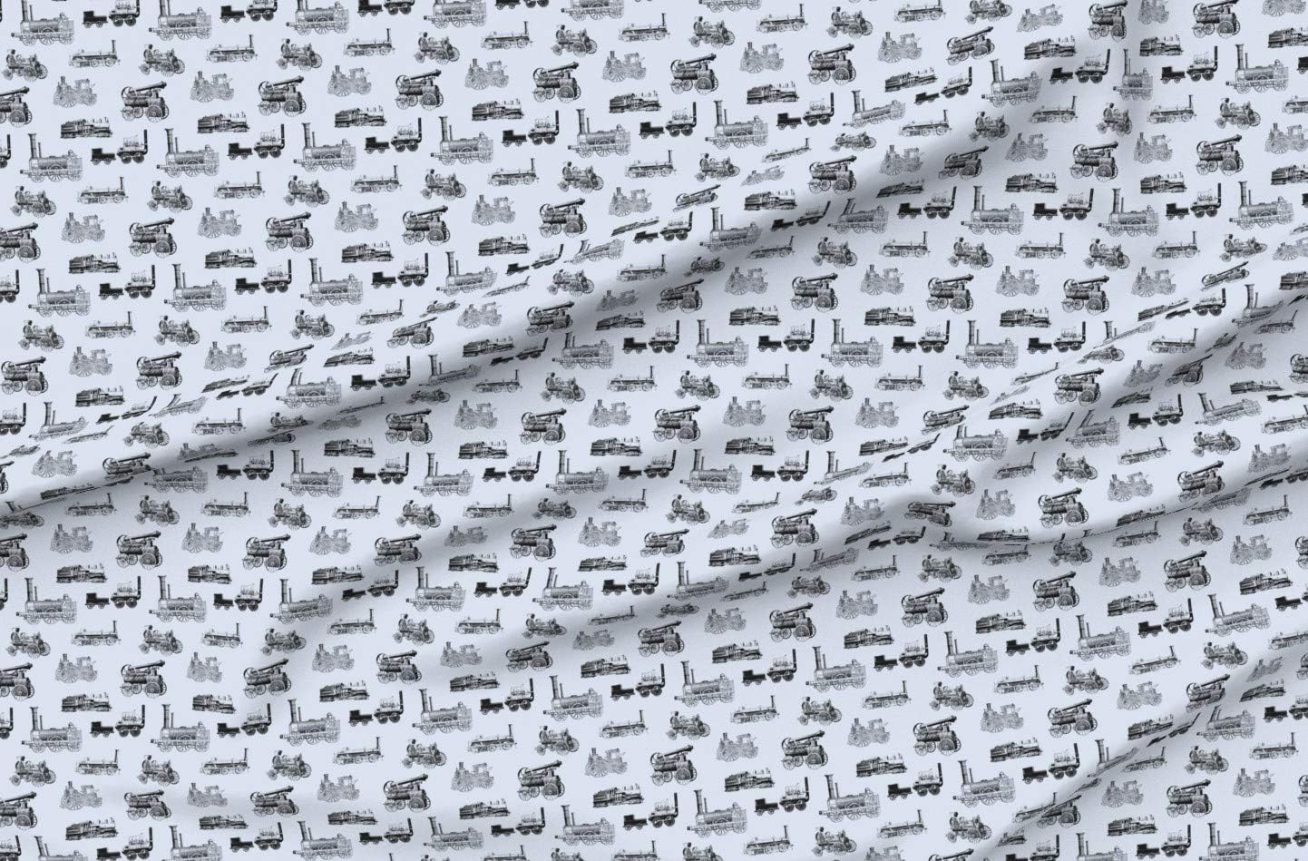 Spoonflower Fabric - Antique Steam Grey Small Gray Boys Room Boy Trains Train Vintage Retro Printed on Upholstery Velvet Fabric Fat Quarter - Upholstery Home Decor Bottomweight Apparel