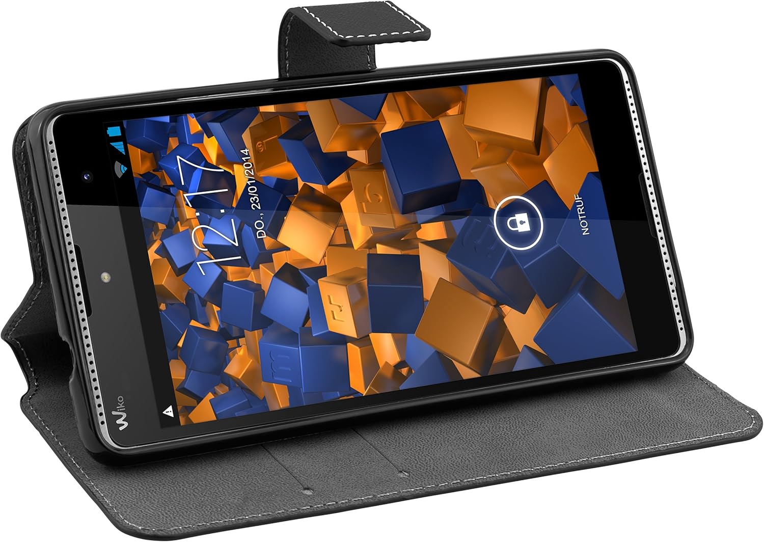 mumbi Book-Style Case Compatible with Wiko Robby Mobile Phone Case Wallet, Black