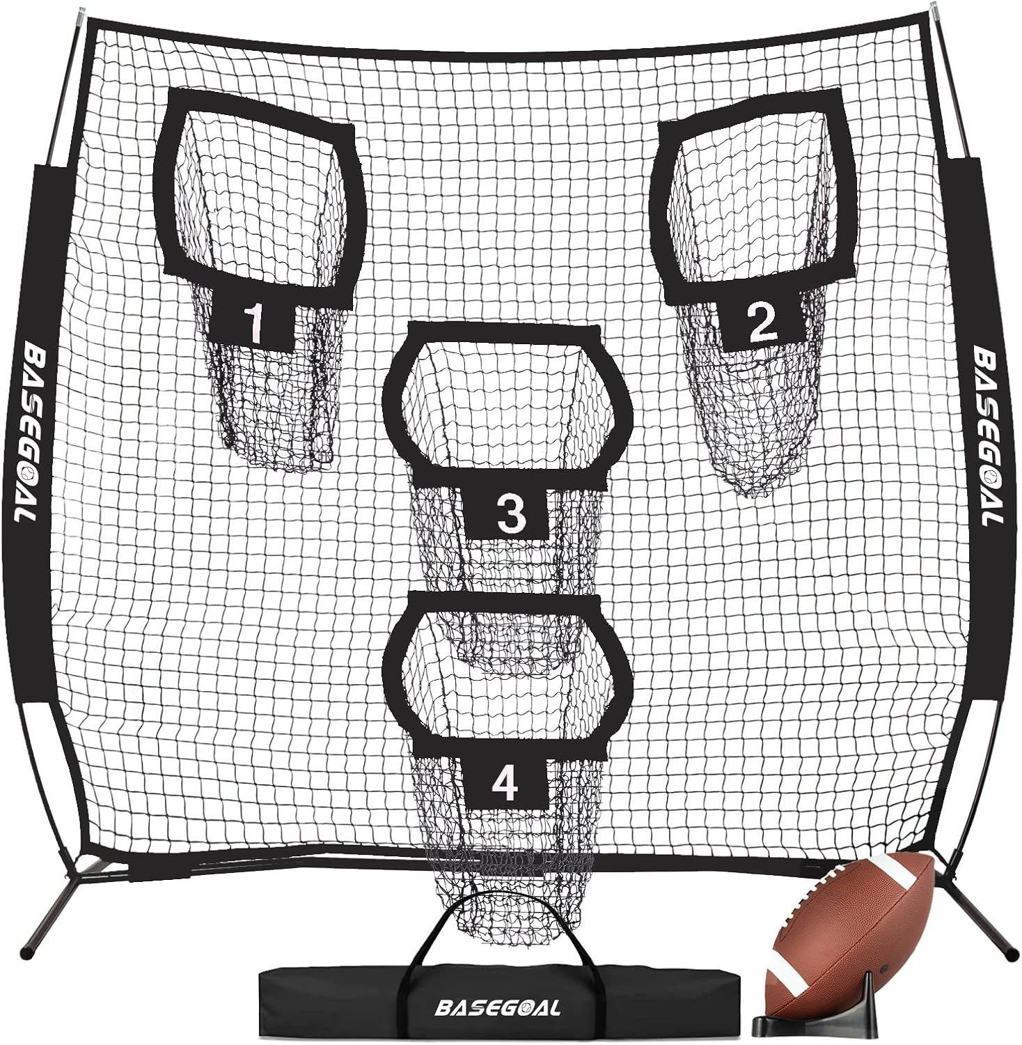 8ft Football Nets with 4 Target Pockets for Improving Accuracy Throwing Black