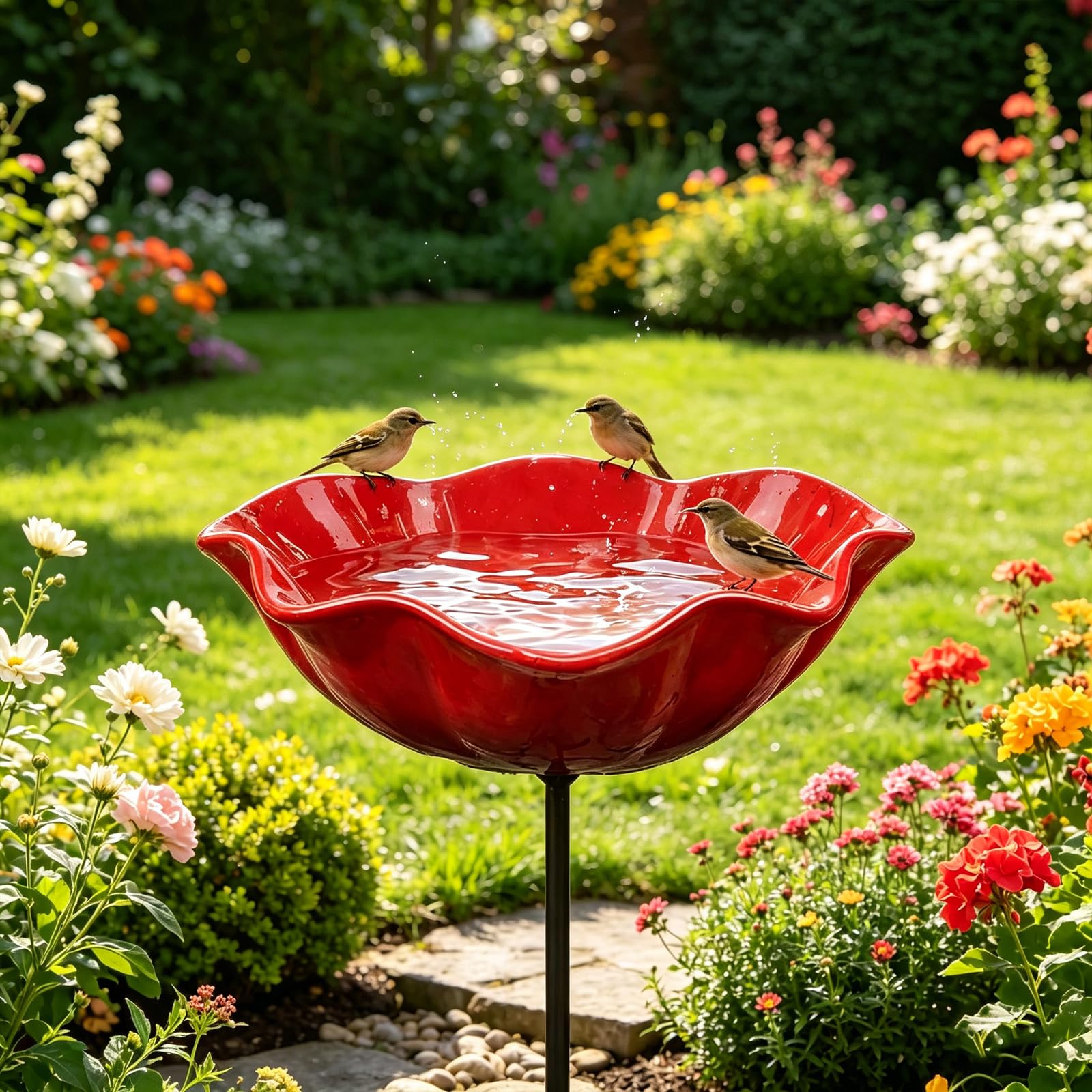 50 * 13cm Metal Flowers for Garden, Flower Bird Feeder, Metal Garden Flowers On Stakes, Metals Bird Bath, Gardens Bird Bath, Metals Bird Feeder, Flower-Shaped Bee Watering Station for Gardens (1pc) - 5