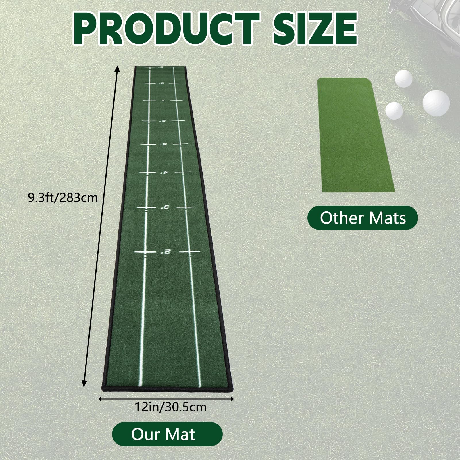 Rainmae Alfombrilla de golf para interiores de 30 cm de ancho y 280 cm de largo, para práctica de golf, ayuda a simular con pista de alineación y entrenamiento de putter