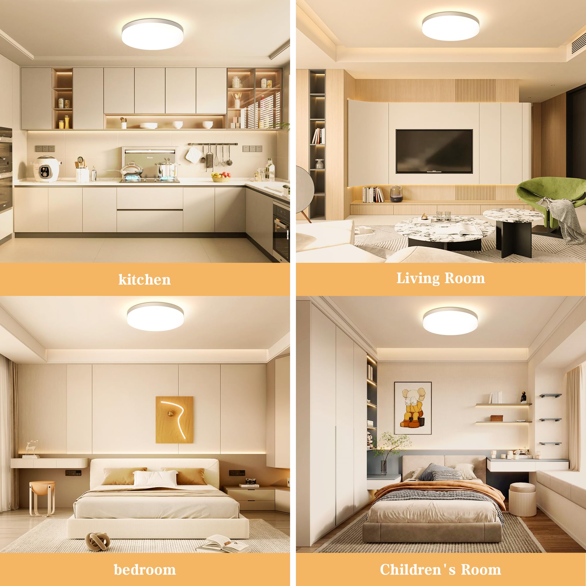 EASY EAGLE Plafon LED Redondo 36W, 3000K Lampara Led Techo 3600LM, IP44 Impermeable Luz Modern, Plafones para Cocina Baño Cocina Sala Dormitorio Balcón Pasillo Ø23CM