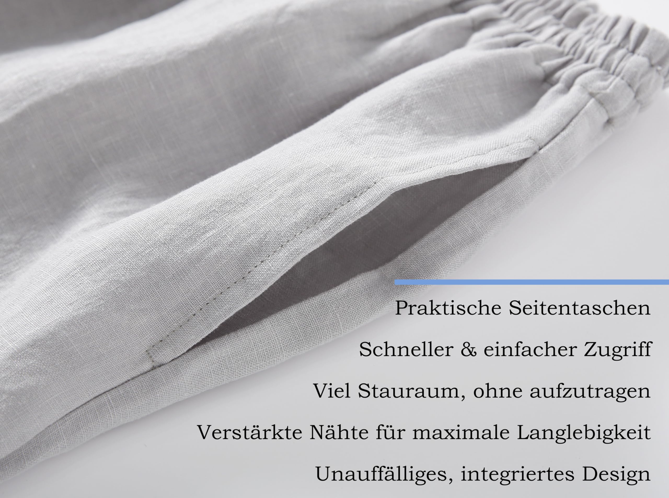 RAKUYUME Schlafanzug Damen 100% Leinen Pyjama mit Knöpfen Nachtwäsche Taschen und Kordelzug Nightwear Set V-Ausschnitt Shirt Sleepshirt für Frauen