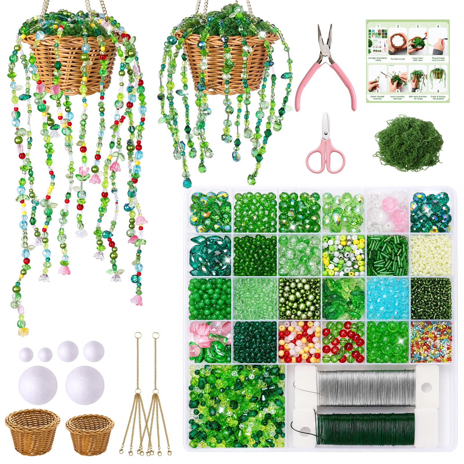 DEMIUKO Kit de cuentas de cristal verde para hacer cestas colgantes con