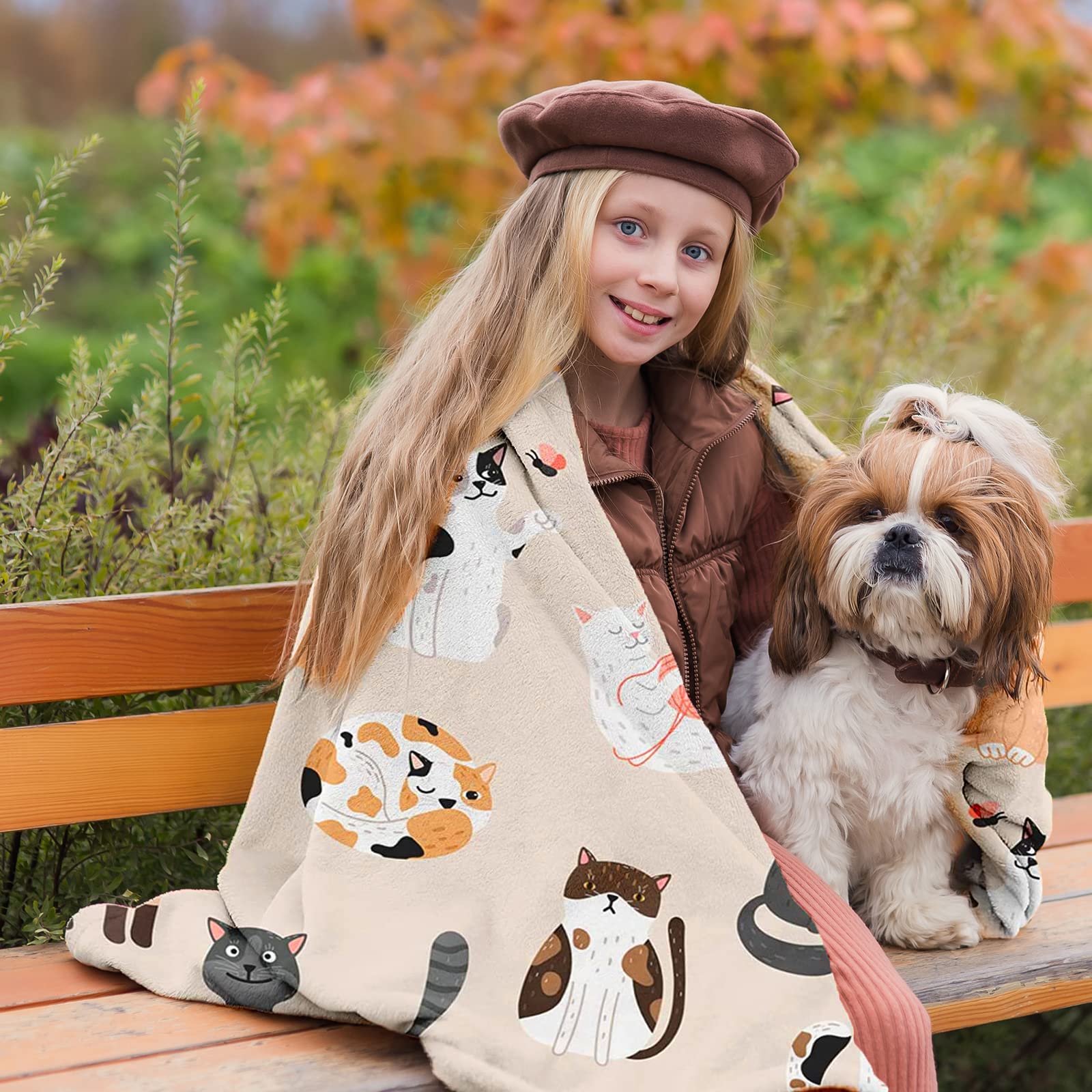 SEGXCFL Beige Cat Blanekt,Cat Gifts for Women Cat Lovers,Cat Blanket for Adults Girls Kids, Cat Print Blanket Soft Cozy Throw Blanket Cute Fleece Blanket Cat Themed Gifts Cat Mom Gifts 60