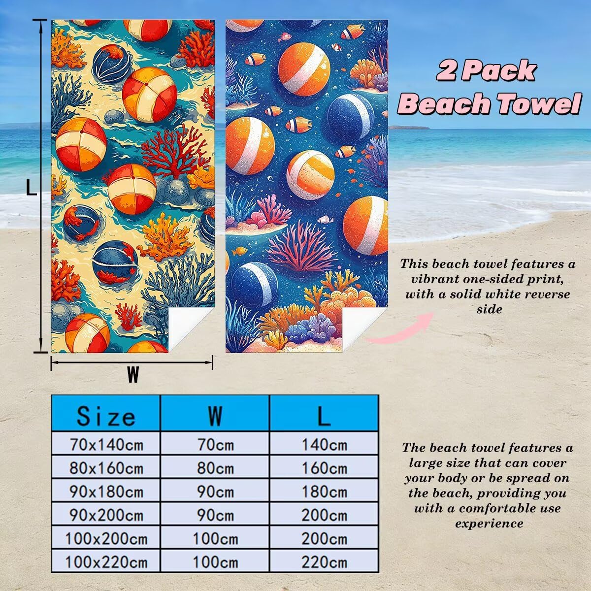 Toalla Playa 80x160 cm, Toalla Gimnasio Microfibra Secado Rapido, Juego de 2 Antiarena Toallas de Playa, Ligera Compacta Toallas Microfibra Grande para Viaje, Regalo Hombre Regalo Mujer (Coral) -5045