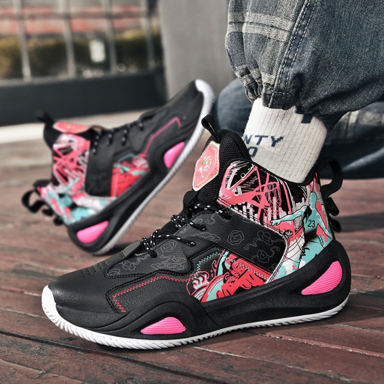 Basketballschuhe High-Top Style für Jugendliche, Herren und Damen, rutschfest Langlebig Atmungsaktive Sport Turnschuhe für Training und Alltag