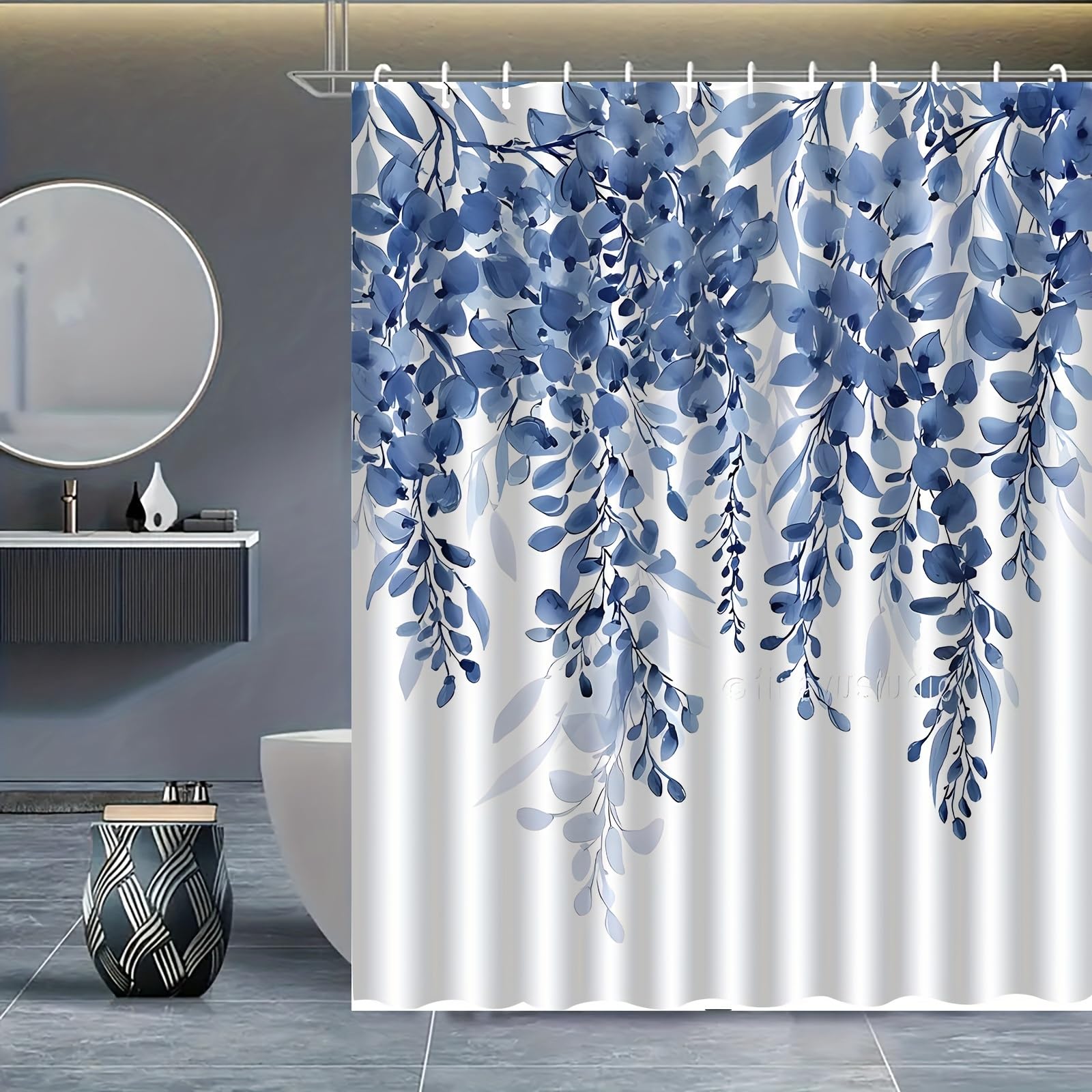 GLKSDLPO Blue Flower Vine Pattern Printed Shower Curtain for Home Bathroom Decoration with Hooks, Machine Washable Bathtub Curtain(168x183cm/66x72in(WxH))