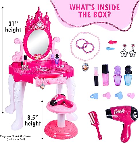 Miniatura 4 de Juego de tocador para niñas pequeñas con espejo y mesa de maquillaje para niños, juego de belleza con accesorios de moda y maquillaje