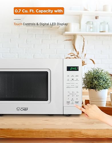 Miniatura 6 de Microondas de encimera Commercial CHEF de 0.7 pies cúbicos con 10 niveles de potencia, microondas de 700 W con pantalla digital, microondas de