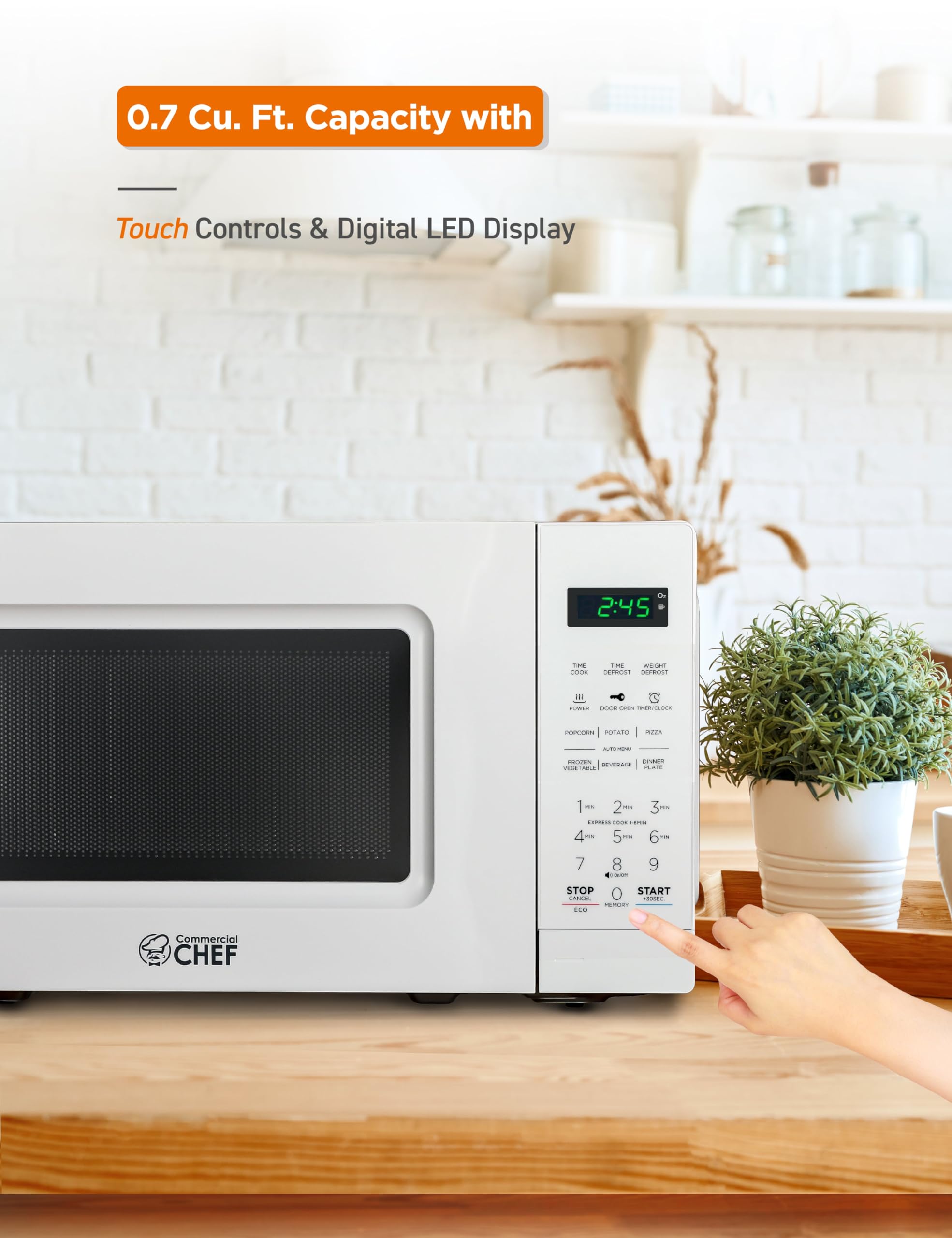 COMMERCIAL CHEF Microonde da 0,7 Cu Ft con 10 livelli di potenza, forno a microonde da 700 W con display digitale, forno a microonde da banco con serratura di sicurezza per bambini, programmabile con