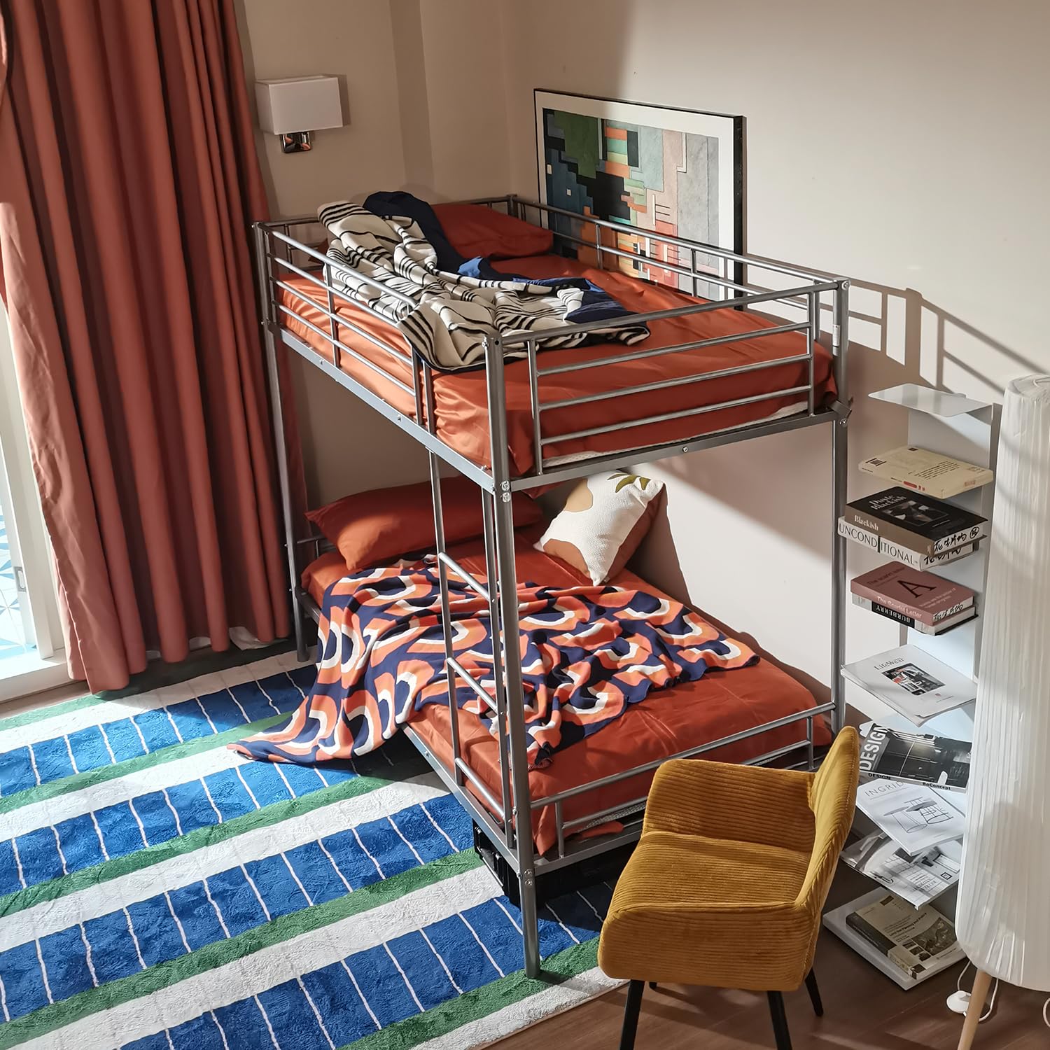 MEUBLE COSY Letto a Castello 2 Posti 90x190cm con Rete a Doghe in Metallo Letti per Camerette Adulti e Bambini Casa, Grigio