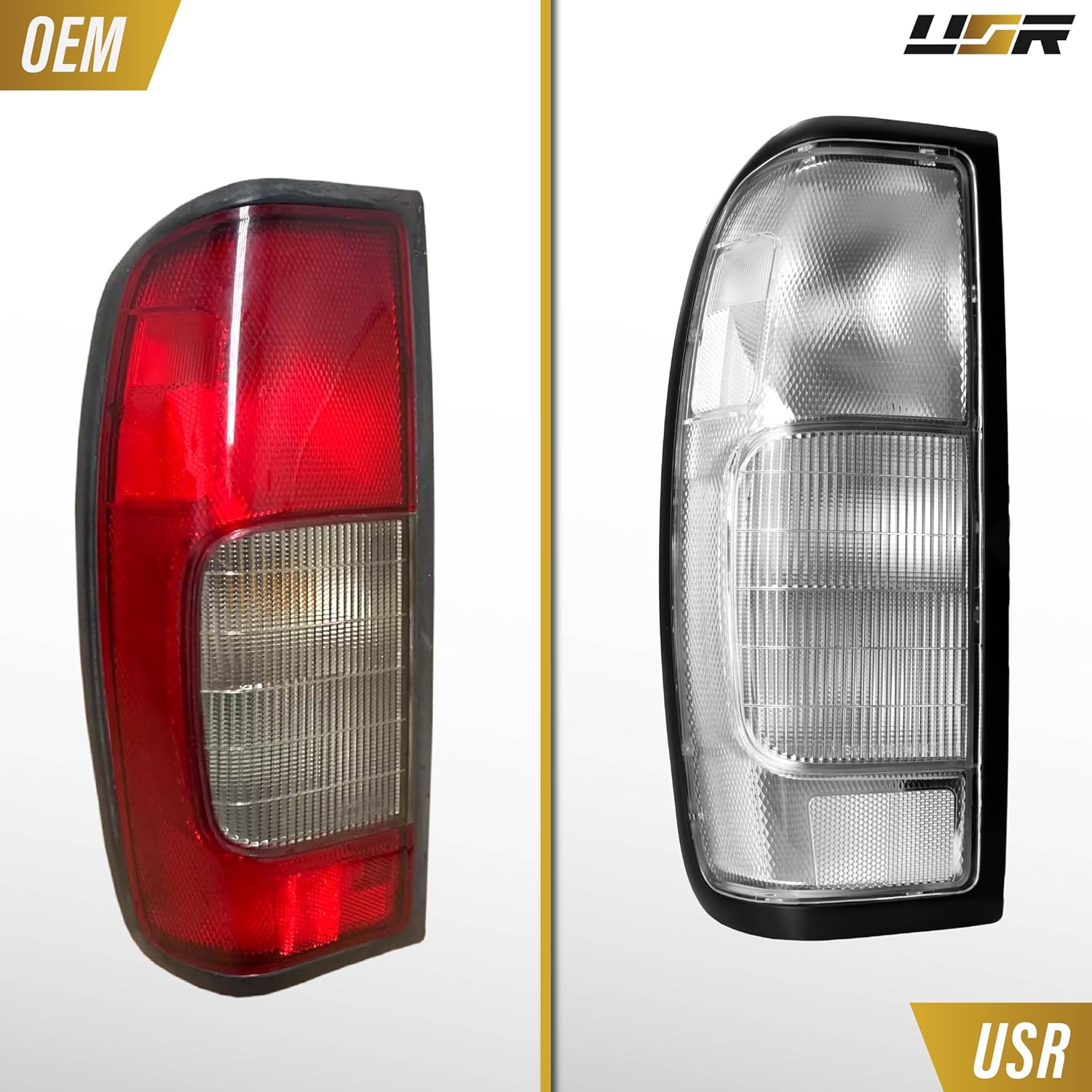 USR 98-04 D22 Pickup Truck Tail Light – Rear Tail Lamps Set (Left + Right) Pair - Compatible with 1998-2004 Nissan Frontier Pick Up Trucks All Models (CLEAR LENS TAIL LIGHTS with Bulbs)