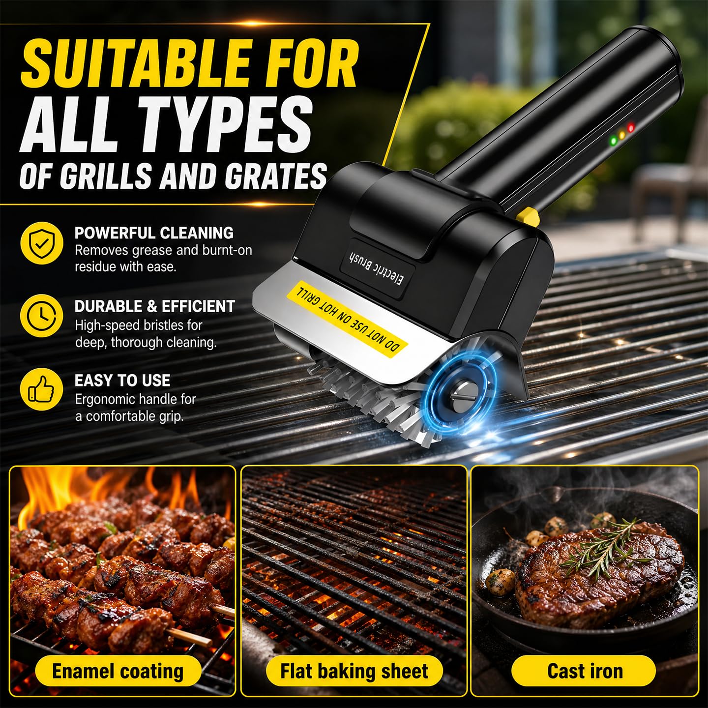 Elektrische Grillbürste,Rechargeable Grill Cleaner,wiederaufladbarer Elektrischer Grillreiniger Mit 100 Min,inklusive Ersatzbürste,Interchangeable Stainless Steel Brush Head Für Alle Grills Geeignet